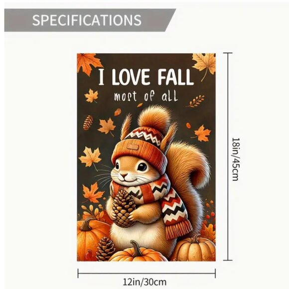 1 pc Charming Fall Squirrel Garden Flag - Double-Sided, 12X18 - Picture 2 of 4
